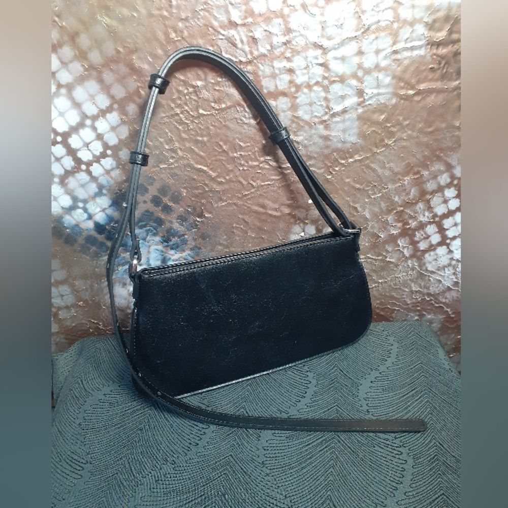 Zara Minimalist Black Faux Leather Shoulder Bag